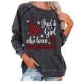 Women's grey crewneck sweatshirt with 'Just a Girl who loves Christmas' tree print - 3XL / Tops / Deep Gray Just a Girl Loves Christmas (823X)