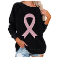Dames sweater in zwart met roze glitterlint print voor borstkankerbewustzijn - S / Zwart