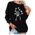 Women black long sleeve sweatshirt with festive Christmas skull graphic and colorful lights - 3XL / Black Juggling Skeleton (728X)