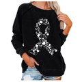 Detalle del estampado del lazo contra el cáncer de mama en una sudadera negra de manga larga - S / Negro
