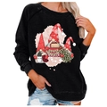 Women's black Christmas sweatshirt with cute gnomes and Happy Holidays festive print - 3XL / Tops / Black Happy Holidays Banner (819X)