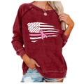 Detail of burgundy sweatshirt featuring a breast cancer awareness flag print and ribbed cuffs - S / Burgundy