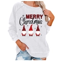 White Christmas gnome print sweatshirt with Merry Christmas text for women in loose fit - 3XL / Tops / White Plaid Merry Christmas Text (821X)