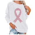 Detailweergave van de roze glitterlintopdruk op een wit sweatshirt met lange mouwen - S / Wit