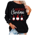 Women's black loose Christmas sweatshirt featuring festive gnome prints and Merry text - 3XL / Tops / Black Three Christmas Gnomes (821X)