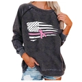 Loose dark grey raglan sweatshirt with American flag and breast cancer pink ribbon print - S / Dark Gray