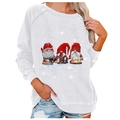 Light gray loose fit sweatshirt with festive gnomes and sewing machine print design - 3XL / Tops / White Sewing Gnome Pattern (820X)