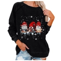Women's black crewneck sweatshirt featuring festive gnomes sewing Christmas patterns - 3XL / Tops / Black Gnome Sewing Print (820X)