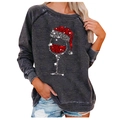 Felpa raglan da donna grigio scuro con stampa glitter calice e cappello di Babbo Natale - S / grigio scuro