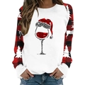 Detail of Christmas sweatshirt with buffalo plaid sleeves and wine glass festive print - S / White Wine Glass
