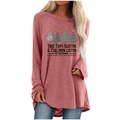 Women's rose pink Christmas long sleeve t-shirt with festive tree prints and casual fit - S / Tops / Pink Christmas Tree Quote Print
