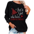Women's black Christmas sweatshirt with red plaid tree and festive holiday slogan - 3XL / Tops / Black Just a Girl Loves Christmas (823X)