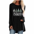 Detail view of black long sleeve shirt with festive Christmas tree prints and slogan - S / Tops / Black Christmas Tree Quote Print