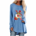 Detail of Christmas reindeer print on a soft blue long-sleeve loose fit t-shirt - S / Tops / Blue Christmas Tree Quote Print