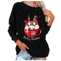 Black Christmas sweatshirt featuring festive gnomes and Merry Christmas print for women - S / Tops / Black Gnomes in Cup (817X)