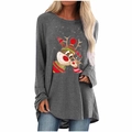 Detailed view of women's grey Christmas reindeer print long sleeve casual t-shirt - S / Tops / Gray Christmas Tree Quote Print