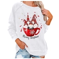 White Christmas sweatshirt featuring five gnomes in a red cup and Merry Christmas print - S / Tops / White Gnomes in Cup (817X)