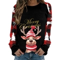 Women's Christmas sweatshirt with reindeer print and red plaid raglan sleeves - S / Black Reindeer Merry