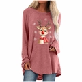 Détail de l'imprimé renne de Noël sur un t-shirt ample à manches raglan mauve femme - S / Haut (Motif de Renne 2082) / Rose