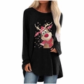 Detail of a casual black long-sleeve T-shirt with a festive Christmas reindeer print - S / Tops / Black Christmas Reindeer Snowflake Print