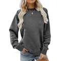 Women's dark gray crewneck sweatshirt with ribbed cuffs and drop shoulder fit - S / Dark Gray