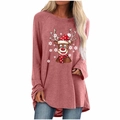 Détail d'un t-shirt rose à manches raglan avec imprimé de renne de Noël et flocons - S / Haut (Motif de Renne 2083) / Rose