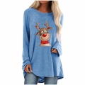 Détail de l'imprimé renne de Noël sur t-shirt raglan ample à manches longues - S / Haut (Motif de Renne 2084) / Bleu