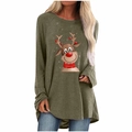 Détail de l'imprimé renne de Noël et des manches raglan sur le t-shirt à manches longues - S / Haut (Motif de Renne 2084) / Kaki