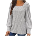 Sudadera gris de mujer con cuello cuadrado en punto de canalé y aberturas laterales - S / Gris claro