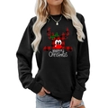 Detail van zwart kerstsweatshirt met ruitjes rendier en Merry Christmas opdruk - S / Zwarte Geruite Rendierstijl (32)