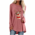 Détail du t-shirt de Noël à manches longues raglan avec motif de renne festif - S / Haut (Motif de Renne 2084) / Rose