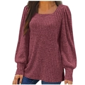 Detailed close-up of ribbed knit texture on a wine red square neck long sleeve sweatshirt - S / Burgundy