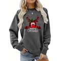 Detail van de kerstrendierprint en Merry Christmas tekst op donkergrijs sweatshirt - S / Donkergrijze Geruite Rendierstijl (32)