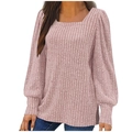 Detalle de top de punto acanalado rosa con cuello cuadrado, mangas linterna y aberturas - S / Rosa