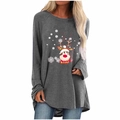 Détail d'un t-shirt gris à manches raglan avec un motif festif de renne de Noël - S / Haut - Motif de Renne (2085) / Gris