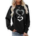 Women's black crew neck sweatshirt with heart graphic and comfortable drop shoulder - S / Black Triple Layered Hearts (238)