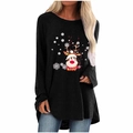 Détail de l'imprimé renne de Noël et des motifs flocons sur le t-shirt noir à manches longues - S / Haut - Motif de Renne (2085) / Noir