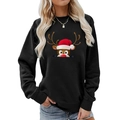 Women's black oversized Christmas sweatshirt with reindeer print and round neck - S / Black Santa Hat Reindeer Style (137)