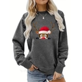 Close-up of ribbed crewneck and festive Rudolph reindeer print on a dark gray sweatshirt - S / Dark Gray Santa Hat Reindeer Style (137)