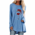 Détail du t-shirt à manches raglan de Noël avec imprimé festif de verres à vin - S / Haut (2087) / Bleu