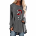 Détail de l'imprimé verre de Noël sur un t-shirt gris à manches longues raglan - S / Haut (2087) / Gris