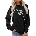 Detail of white dandelion heart print on black crewneck long sleeve sweatshirt - S / Dandelion Heart (1017) / Black