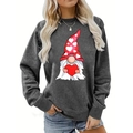 Dunkelgraues Damen-Sweatshirt mit niedlichem Gnom-Herz-Print für den Valentinstag 2025 - S / Zwerg mit Herz Stil (Dunkelgrau 562)