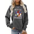 Detail of dark grey Christmas sweatshirt showing festive gnomes and Merry Christmas print - S / Dark Gray Christmas Gnomes Style (180)