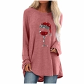 Détail de l'imprimé verre à vin pailleté sur le t-shirt de Noël à manches longues - S / Haut (2087) / Rose