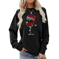 Close-up of festive wine glass with Christmas hat print on black sweatshirt fabric - S / Black Christmas Wine Glass Style (186)