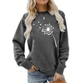 Dark grey crewneck sweatshirt with heart-shaped dandelion print and ribbed cuffs - S / Dandelion Heart (1017) / Dark Gray
