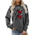 Detail von rotem Herz im Karo-Muster und XOXO-Print auf grauem Sweatshirt - S / XOXO Plaid Herz Stil (Dunkelgrau 563)