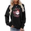 Close-up of women's black Christmas sweatshirt with Santa and HO HO HO festive print - S / Black Santa Claus HOHOHO Style (198)