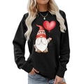 Women's black oversized sweatshirt with cute gnome holding a red heart balloon - S / Gnome with Heart Balloon Style (Black 564)